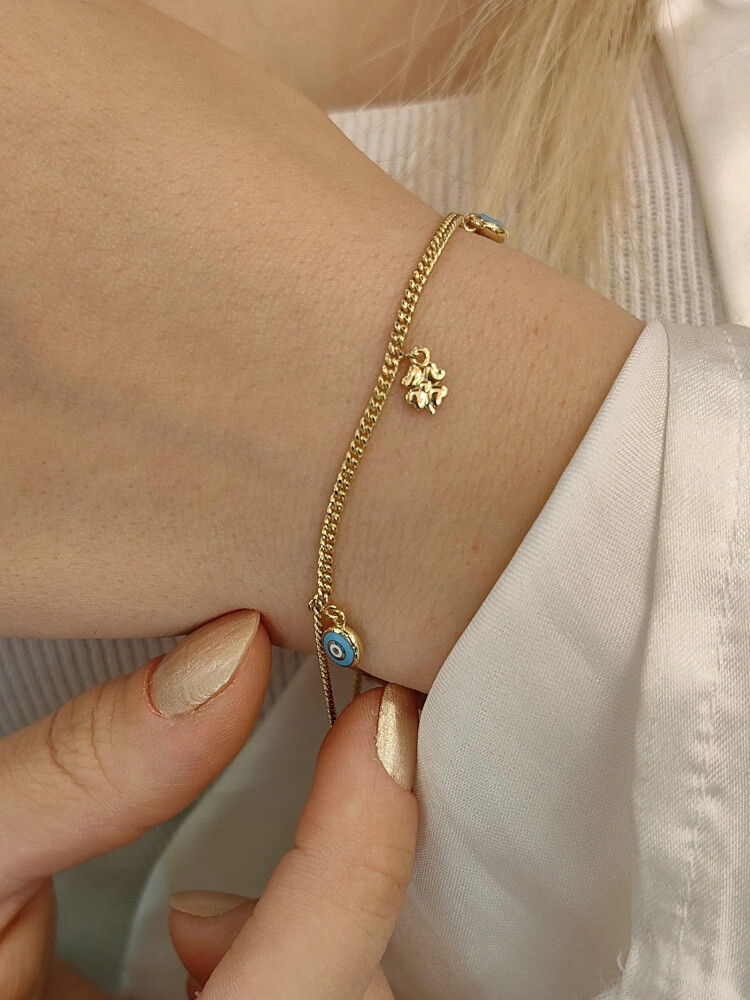 GURMET ZİNCİRLİ 14 AYAR ŞANS NAZAR ALTIN BİLEKLİK KNY01097 - Nasip Kuyumcu