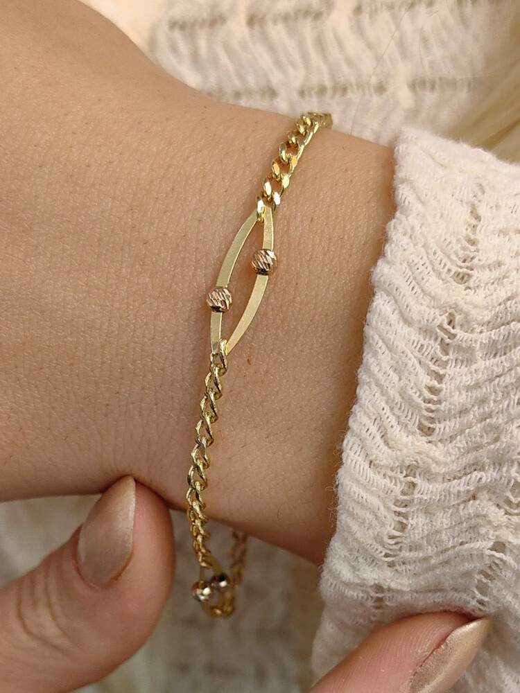 GURMET ZİNCİRLİDORİKA TOPLU 14 AYAR ZİNCİR ALTIN BİLEKLİK KNY00908 - Nasip Kuyumcu