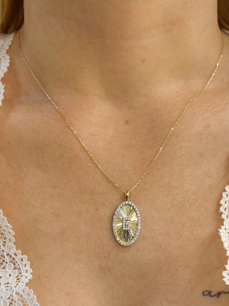 TAŞLI HARF ALTIN KOLYE 14 AYAR KLY00073 - Nasip Kuyumcu