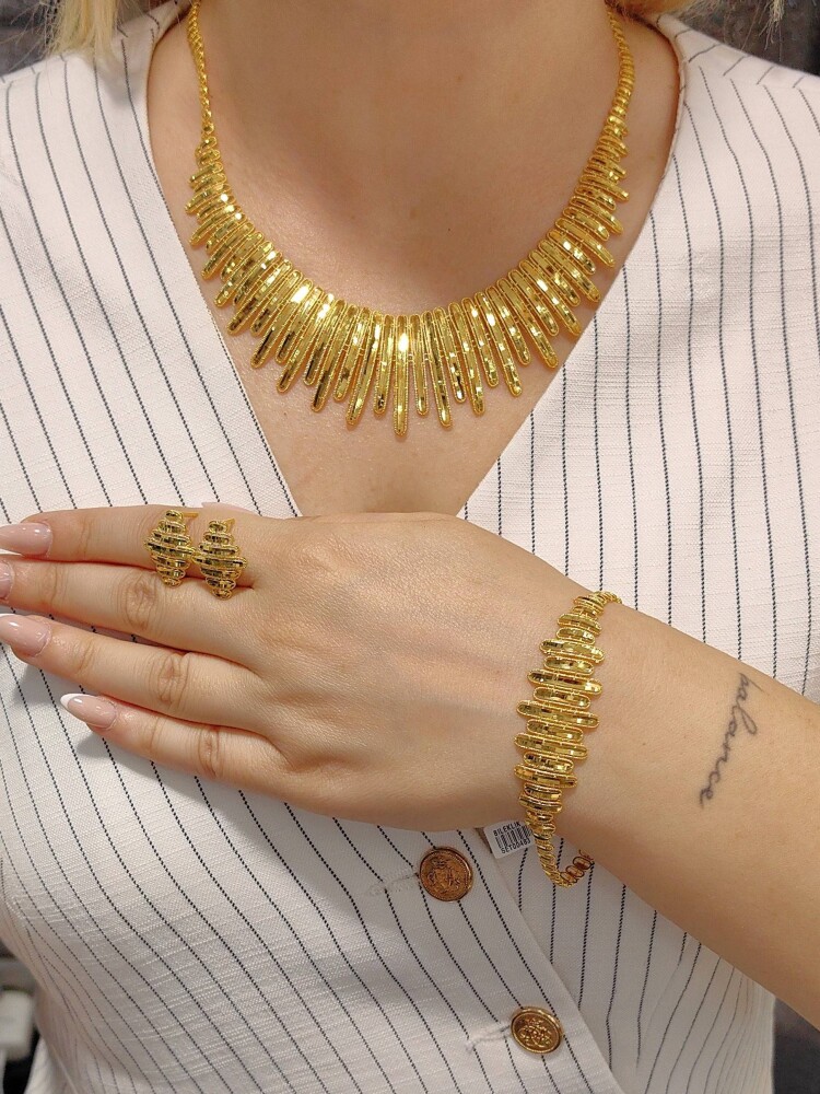 HİNT İŞİ AJDA IŞILTISI 14 AYAR TARZ ALTIN SET TAKIMI SET00482-483-484 - 1