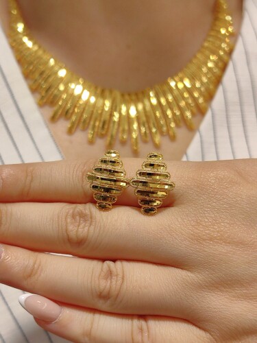 HİNT İŞİ AJDA IŞILTISI 14 AYAR TARZ ALTIN SET TAKIMI SET00482-483-484 - 4