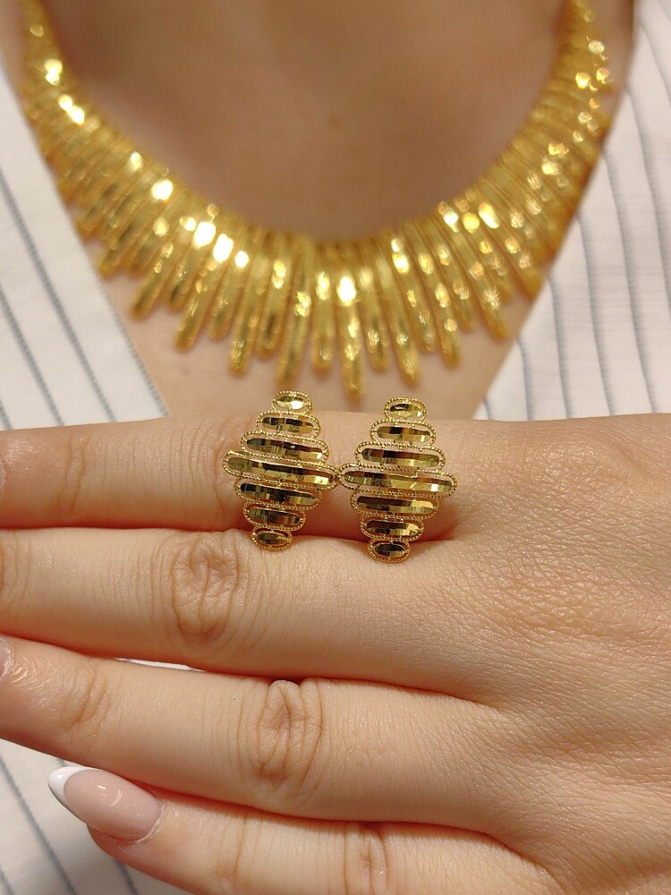 HİNT İŞİ AJDA IŞILTISI 14 AYAR TARZ ALTIN SET TAKIMI SET00482-483-484 - 4