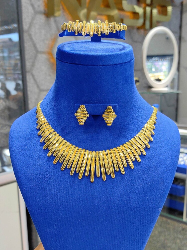 HİNT İŞİ AJDA IŞILTISI 14 AYAR TARZ ALTIN SET TAKIMI SET00482-483-484 - 6