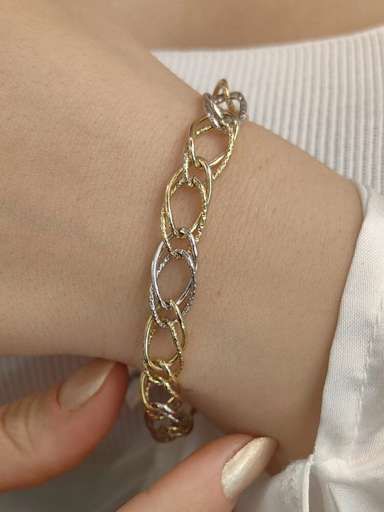 İKİ RENK 14 AYAR ZİNCİR ALTIN BİLEKLİK KNY00077 - Nasip Kuyumcu