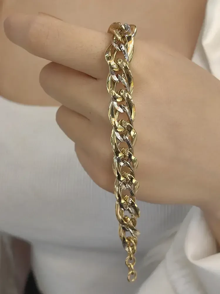 İKİ RENK 14 AYAR ZİNCİR ALTIN BİLEKLİK SET00051 - 2