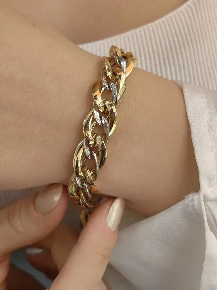 İKİ RENK 14 AYAR ZİNCİR ALTIN BİLEKLİK SET00051 - Nasip Kuyumcu