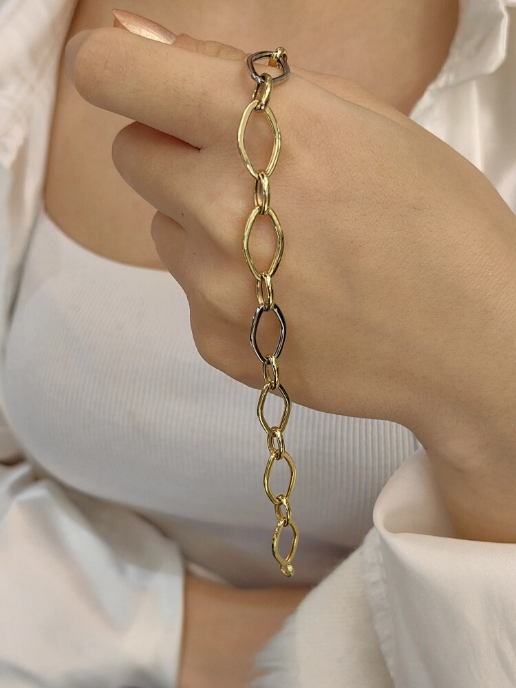 İKİ RENKLİ 14 AYAR ZİNCİR ALTIN BİLEKLİK KNY00015 - Nasip Kuyumcu