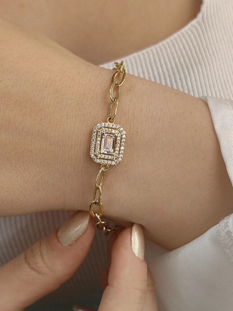 İNCİR KIRINTI TAŞLI BAGET 14 AYAR TARZ ALTIN BİLEKLİK KNY01157 - Nasip Kuyumcu