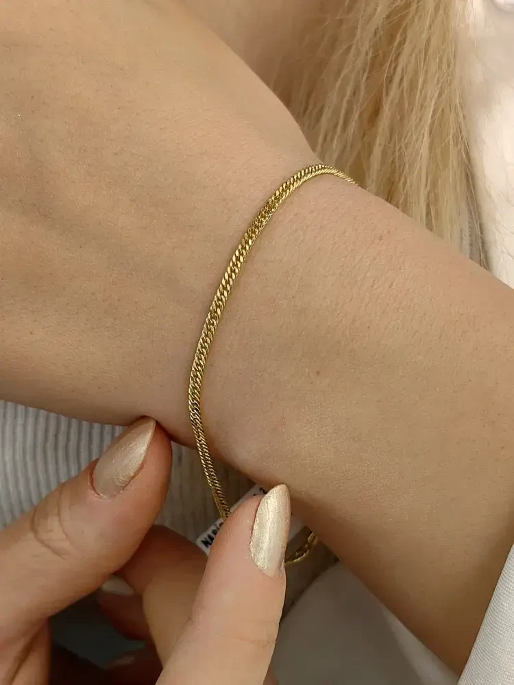 IŞILTILI GURMET ZİNCİR 14 AYAR ZİNCİR ALTIN BİLEKLİK KNY00394 - Nasip Kuyumcu