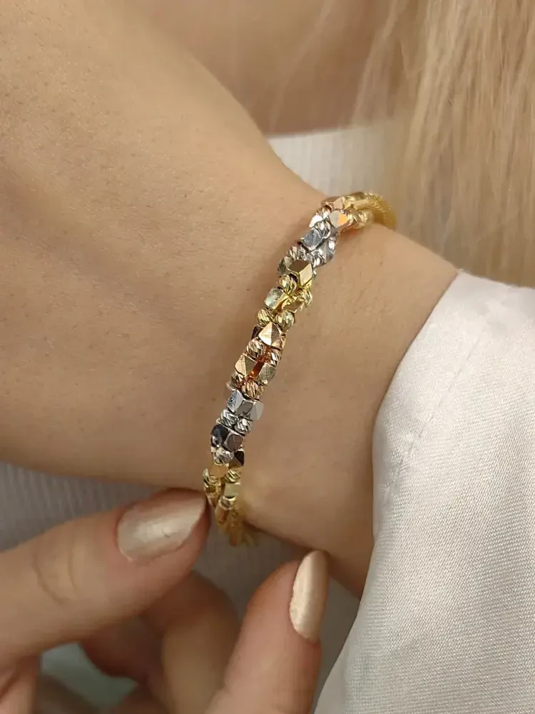 İTALYAN TÜL KALZE KARPUZ TOP 14 AYAR DORİKA ALTIN BİLEKLİK KNY00111 - Nasip Kuyumcu