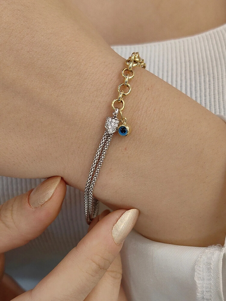 İTALYAN ZİNCİR DETAYLI DOÇ ZİNCİR 14 AYAR TARZ ALTIN BİLEKLİK KNY00053 - Nasip Kuyumcu