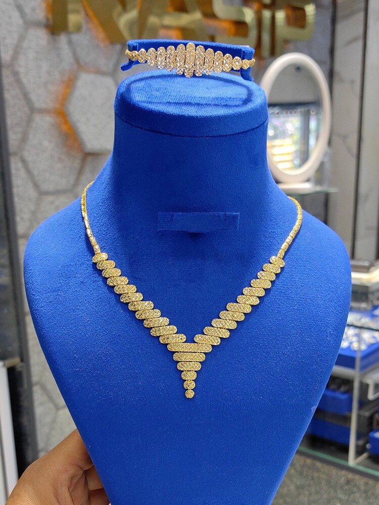 KALEMLİ DESENLİ 14 AYAR TARZ ALTIN SET TAKIMI SET00506-507 - 4
