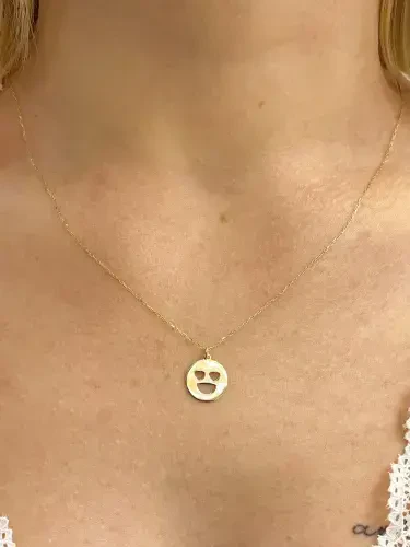 KALPLİ GÜLEN YÜZ MODEL ALTIN KOLYE 14 AYAR KLY00160 - 1