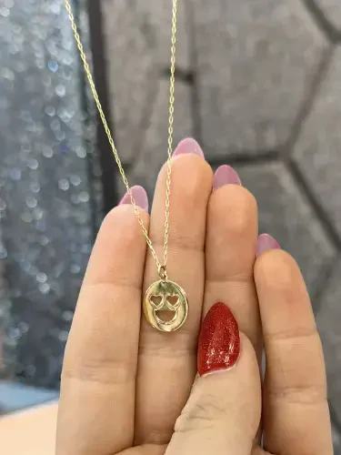 KALPLİ GÜLEN YÜZ MODEL ALTIN KOLYE 14 AYAR KLY00160 - 3