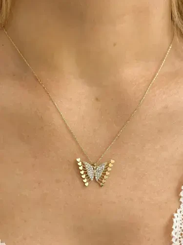 KALPLİ KELEBEK MODEL ALTIN KOLYE 14 AYAR KLY00176 - 2