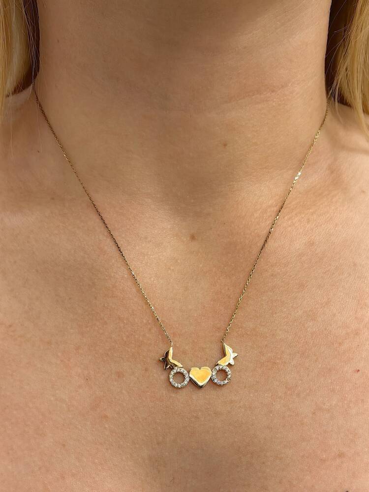 KALPLİ KELEBEK MODEL ALTIN KOLYE 8 AYAR KLY00304 - 1