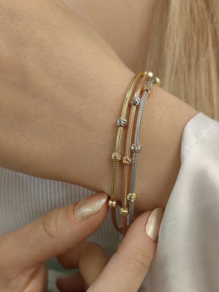 KALZE ÜÇ RENK 14 AYAR DORİKA ALTIN BİLEKLİK KNY00104 - Nasip Kuyumcu