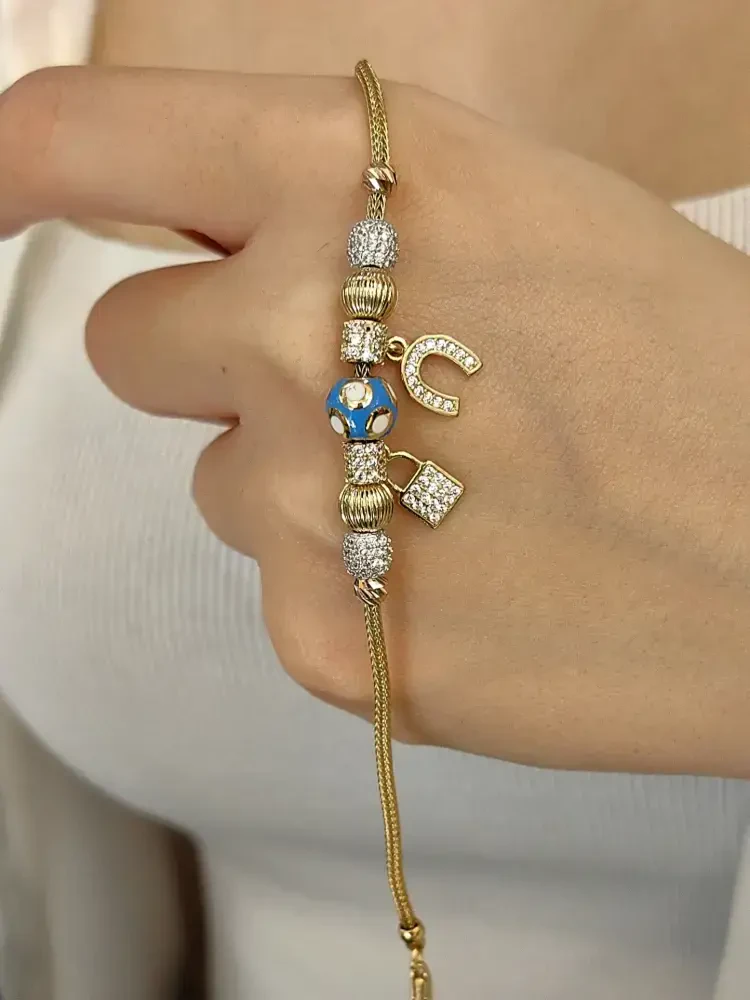 KALZE ZİNCİRLİ FİGÜRLÜ 14 AYAR TARZ ALTIN BİLEKLİK KNY00084 - Nasip Kuyumcu