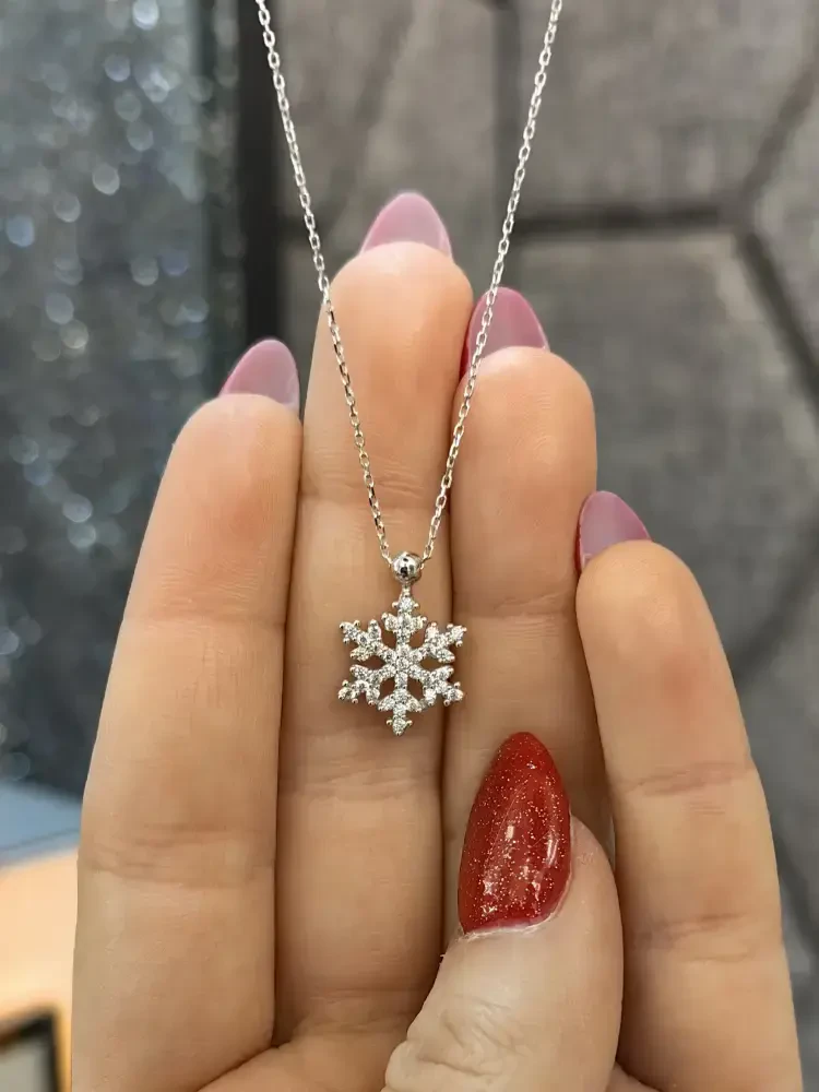 TAŞLI KAR TANESİ MODEL ALTIN KOLYE 14 AYAR KLY00144 - Nasip Kuyumcu