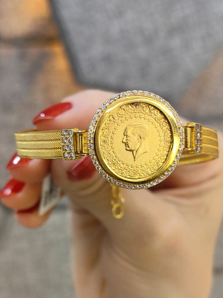 LİRALI HASIR KELEPÇE ALTIN 14 AYAR KLP00152 - Nasip Kuyumcu