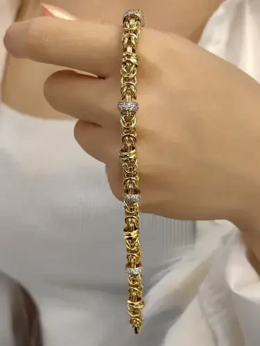 KRALİÇE ÖRME 14 AYAR TARZ ALTIN BİLEKLİK KNY00697 - 2