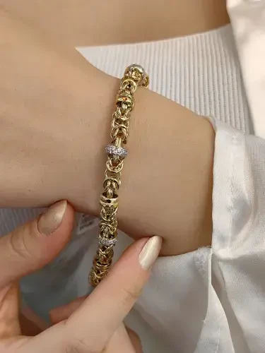 KRALİÇE ÖRME 14 AYAR TARZ ALTIN BİLEKLİK KNY00697 - 1