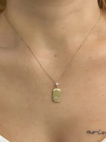 KUZEY YILDIZ MODEL TAŞLI ALTIN KOLYE 8 AYAR KLY00268 - 1