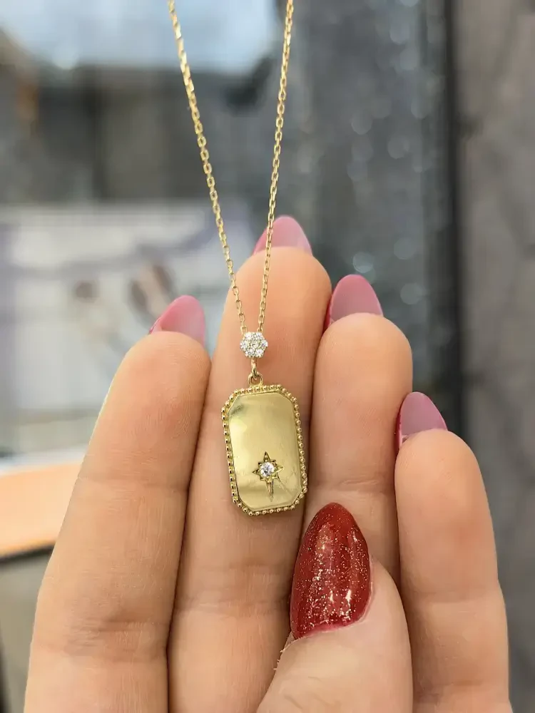 KUZEY YILDIZ MODEL TAŞLI ALTIN KOLYE 8 AYAR KLY00268 - 2
