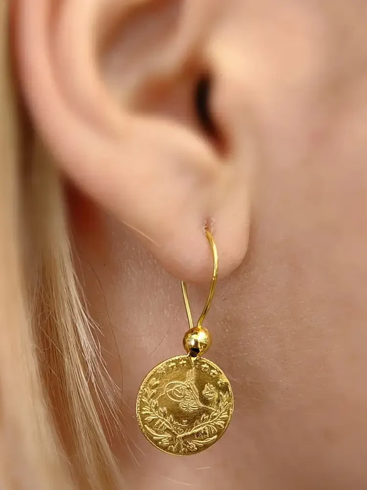 LİRA ALTIN KÜPE KUP01325 - Nasip Kuyumcu