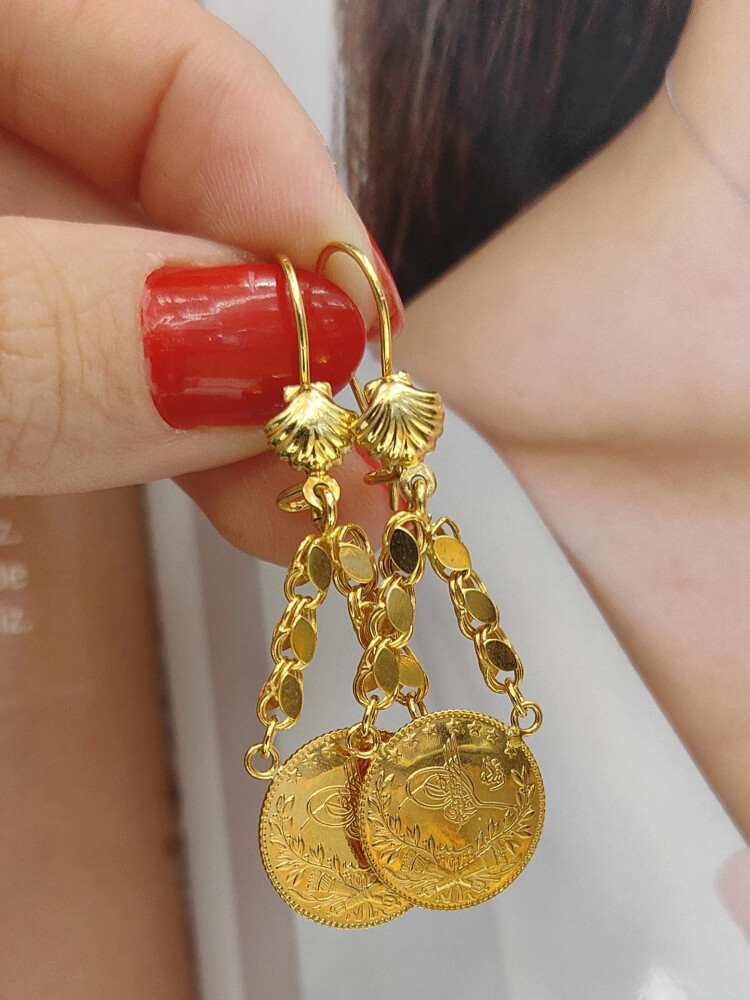 LİRA ALTIN KÜPE KÜP00075 - Nasip Kuyumcu