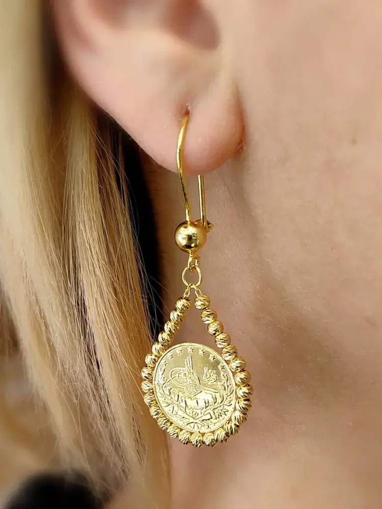 LİRA ALTIN KÜPE KUP01202 - Nasip Kuyumcu