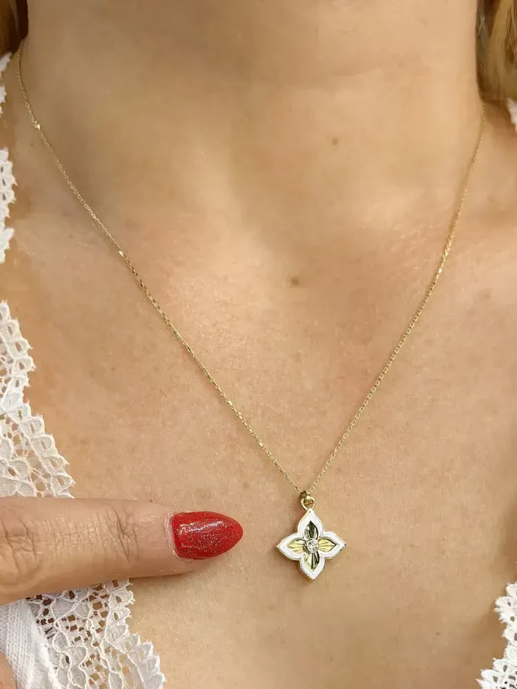 LOTUS ÇİÇEĞİ MODEL ALTIN KOLYE 14 AYAR KLY00612 - 1