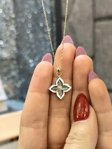 LOTUS ÇİÇEĞİ MODEL ALTIN KOLYE 14 AYAR KLY00612 - 2