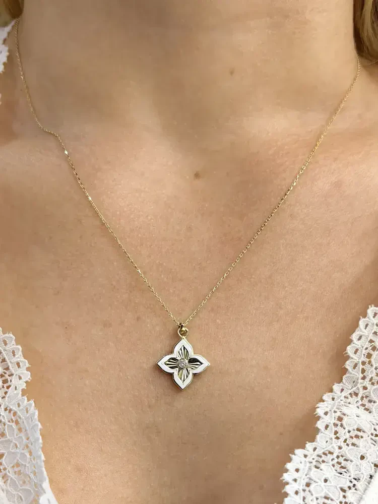 LOTUS ÇİÇEĞİ MODEL ALTIN KOLYE 14 AYAR KLY00612 - 3