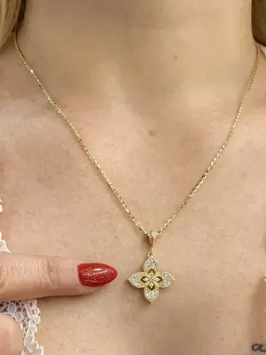 LOTUS ÇİÇEĞİ MODEL ALTIN KOLYE 14 AYAR KLY00057 - 1