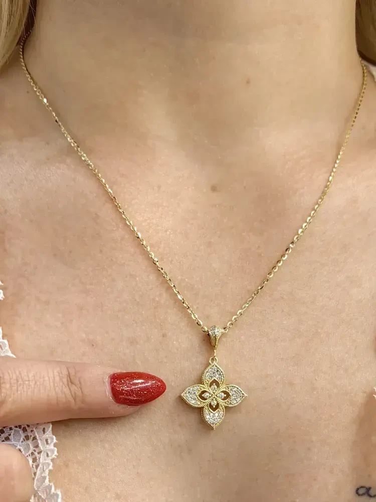 LOTUS ÇİÇEĞİ MODEL ALTIN KOLYE 14 AYAR KLY00057 - 1