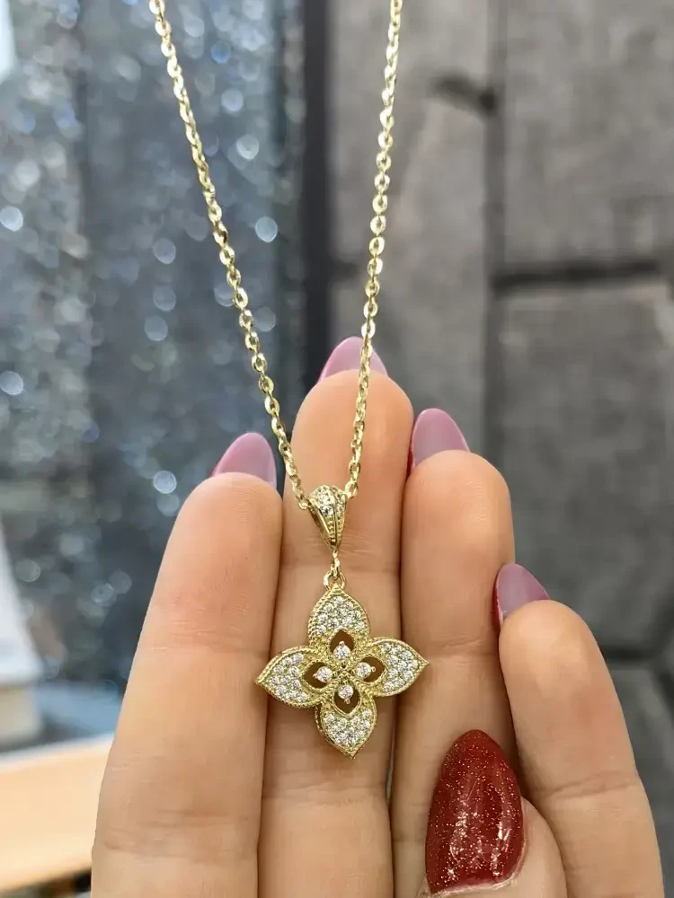 LOTUS ÇİÇEĞİ MODEL ALTIN KOLYE 14 AYAR KLY00057 - 2