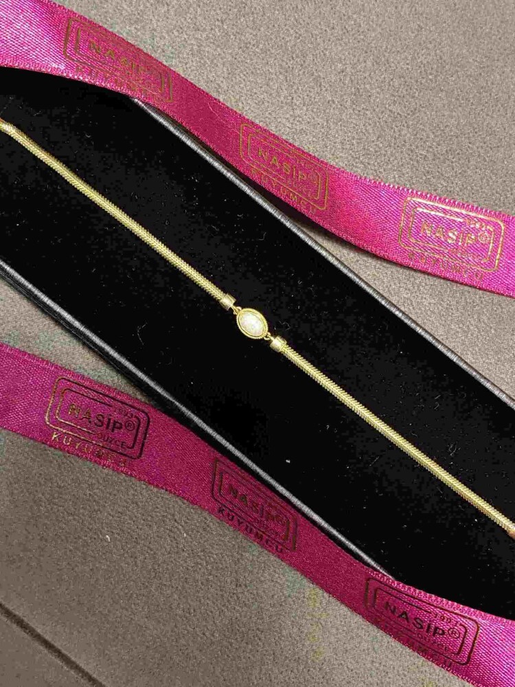 OPAL TAŞLI OVAL KESİM BALIK SIRTI ZİNCİRLİ 14 AYAR ALTIN TARZ BİLEKLİK KNY02073 - 3