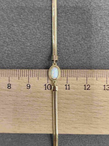 OPAL TAŞLI OVAL KESİM BALIK SIRTI ZİNCİRLİ 14 AYAR ALTIN TARZ BİLEKLİK KNY02073 - 4