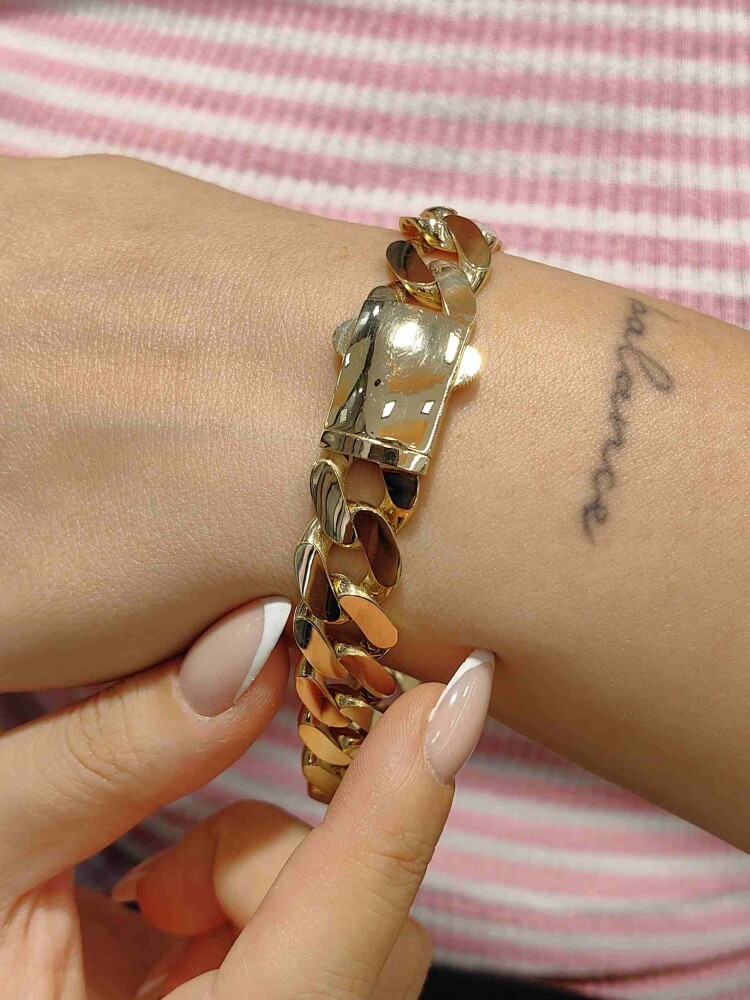 PARLAK CİLALI FİZYON GURMET DÖKÜM 14 AYAR ALTIN TARZ BİLEKLİK KNY02591 - 1