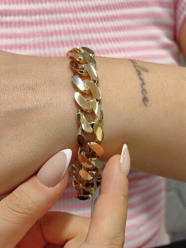 PARLAK CİLALI FİZYON GURMET DÖKÜM 14 AYAR ALTIN TARZ BİLEKLİK KNY02591 - 3