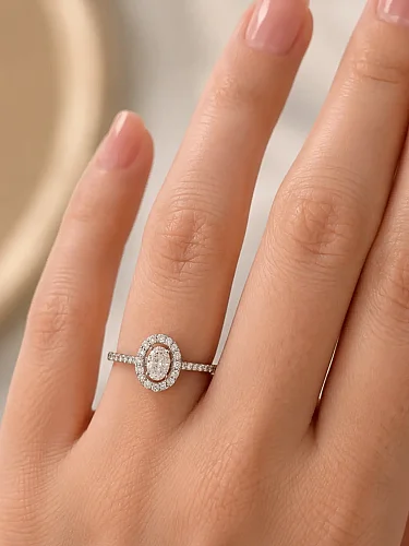 Pırlanta Oval Halo Model Zarif Kadın Yüzük K-PIR00086 - nasipkuyumcu