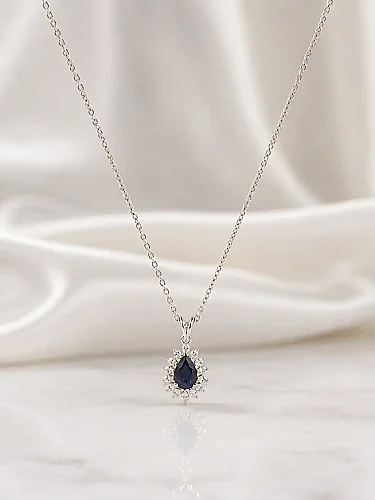 Pırlanta Safir Damla Model Zarif Kadın Kolye K-PIR00013 - 2