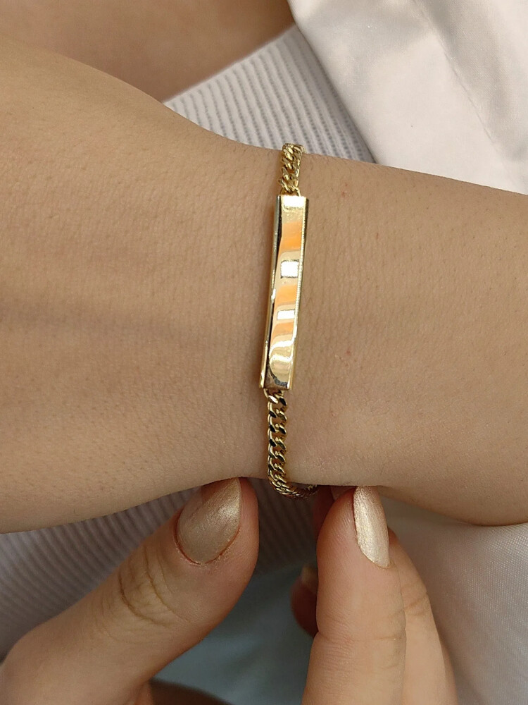 PLAKALI İSİM YAZILABİLİR 14 AYAR GURMET ZİNCİR ALTIN BİLEKLİK KNY00018 - Nasip Kuyumcu