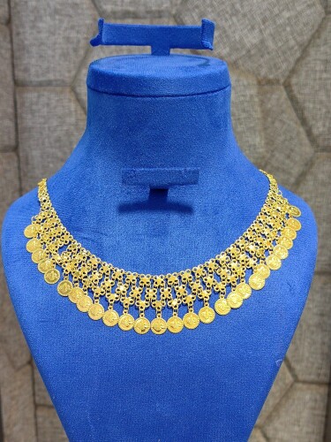 REŞAT BASKI MOTİFLİ FANTEZİ 14 AYAR ALTIN TARZ KOLYE SET00438 - 3