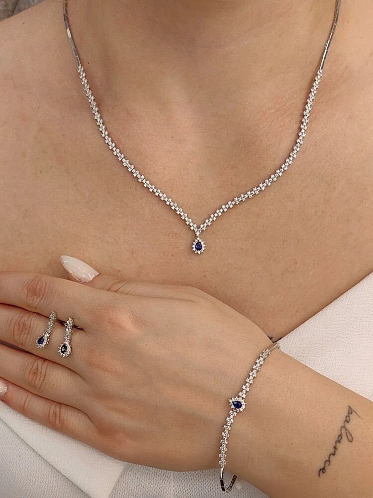 SAFİR DAMLA MODEL 14 AYAR SET SET00077-78-79 - Nasip Kuyumcu