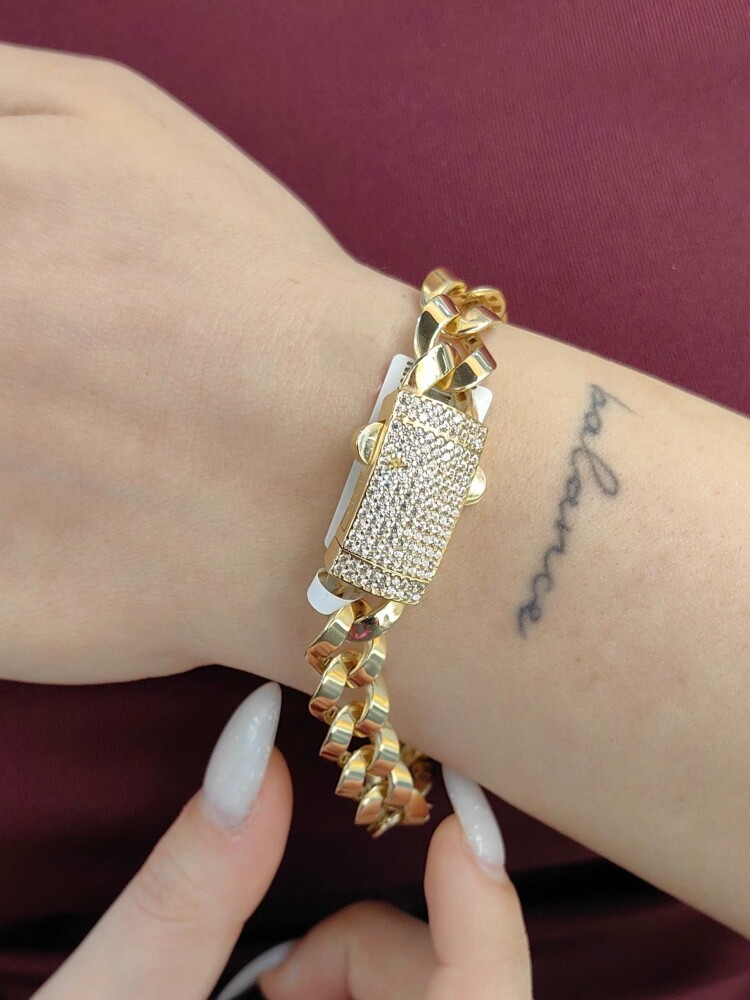 SERAMİK FİZYON TOKA KİLİTLİ 14 AYAR TAŞLI MODEL GURMET ZİNCİR ALTIN BİLEKLİK KNY01850 - 1