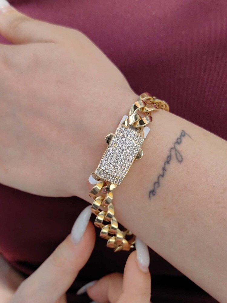 SERAMİK FİZYON TOKA KİLİTLİ 14 AYAR TAŞLI MODEL GURMET ZİNCİR ALTIN BİLEKLİK KNY01850 - 2