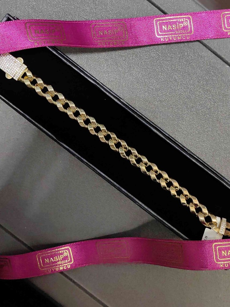 SERAMİK FİZYON TOKA KİLİTLİ 14 AYAR TAŞLI MODEL GURMET ZİNCİR ALTIN BİLEKLİK KNY01850 - 3