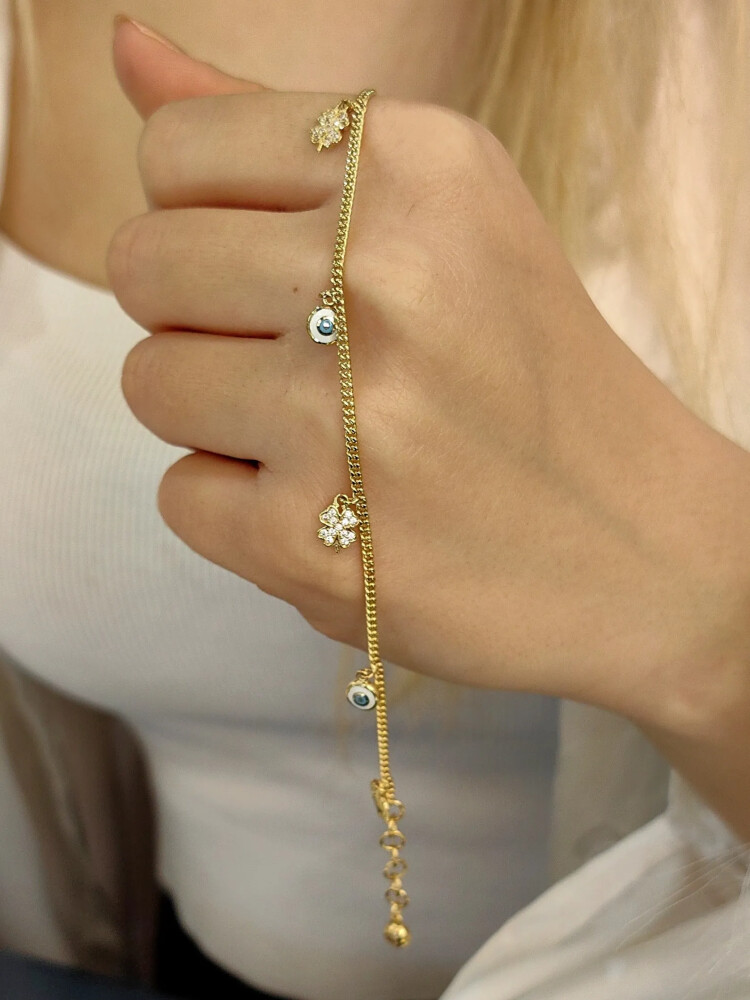 SILA GURMET 7 FİGÜRLÜLÜ 14 AYAR NAZAR ALTIN BİLEKLİK KNY01092 - Nasip Kuyumcu